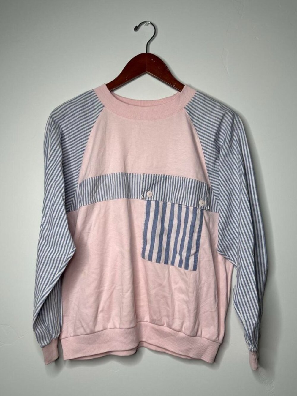 Vintage pink and blue blouse size medium big front pocket